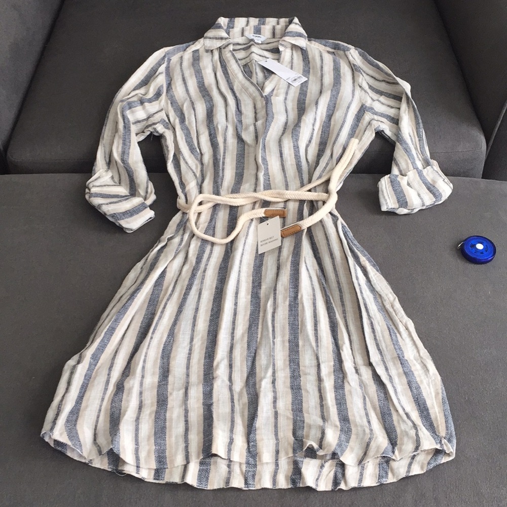 Neutral striped linen cover up dress
